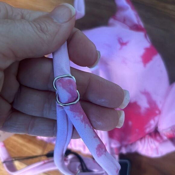 Zaful shade & shore triangle pink tie dye bikini black cheeky high rise bottoms - Picture 7 of 8